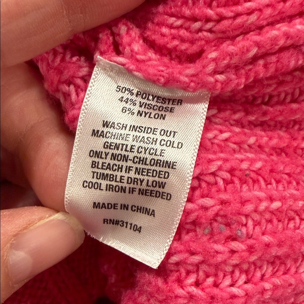 Crown & Ivy Vibrant Pink Soft Cozy Cable Knit Crewneck Cold Weather Sweater Sz S - Picture 7 of 9